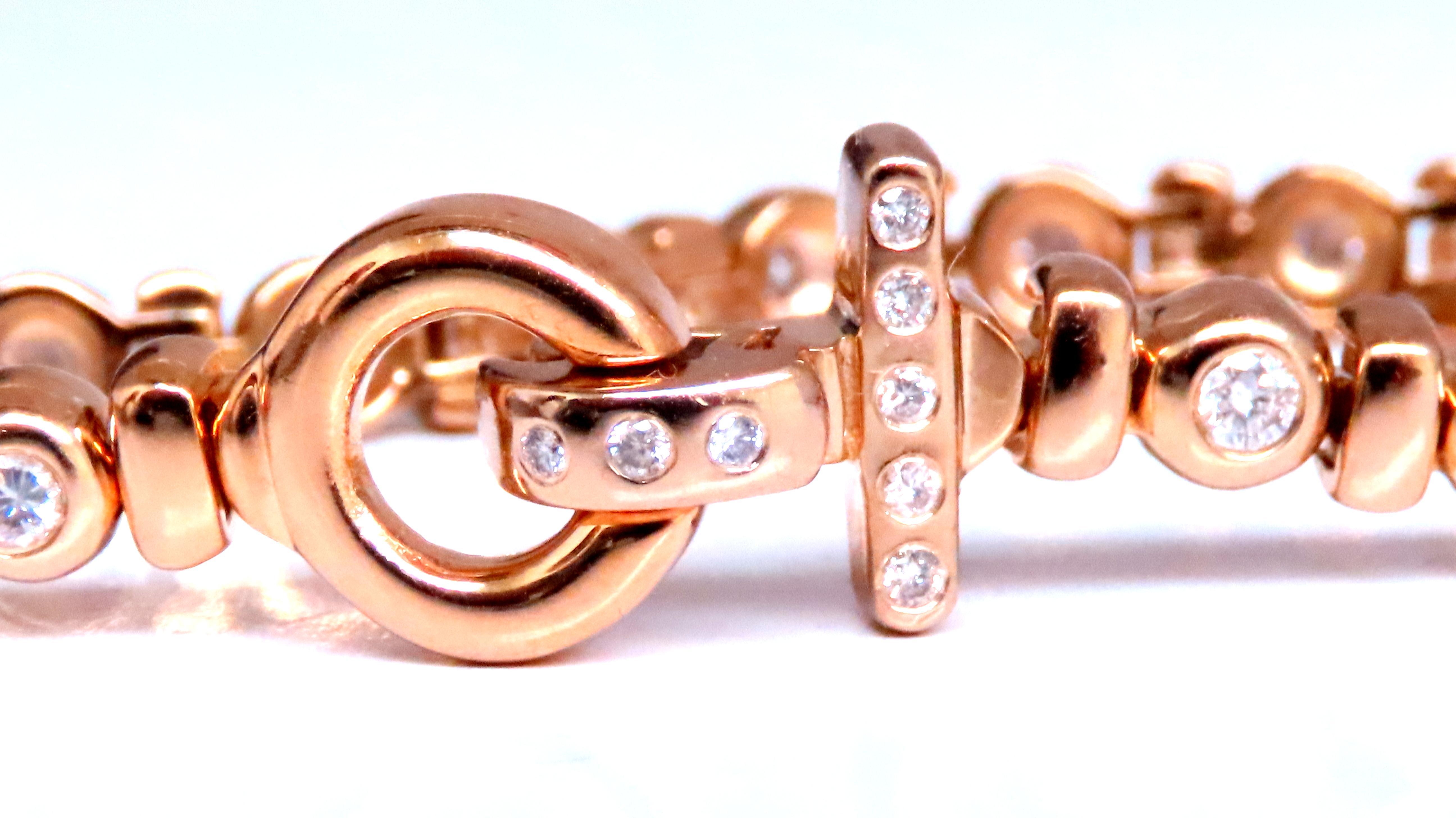 1,54ct natural round cut diamond bracelet
g-color vs-2 clarity
clip toggle style 
bracelet: 5mm wide / toggle: 10mm / 7.25 inches
14kt gold 19.4 grams
$8,000.00 appraisal to accompany