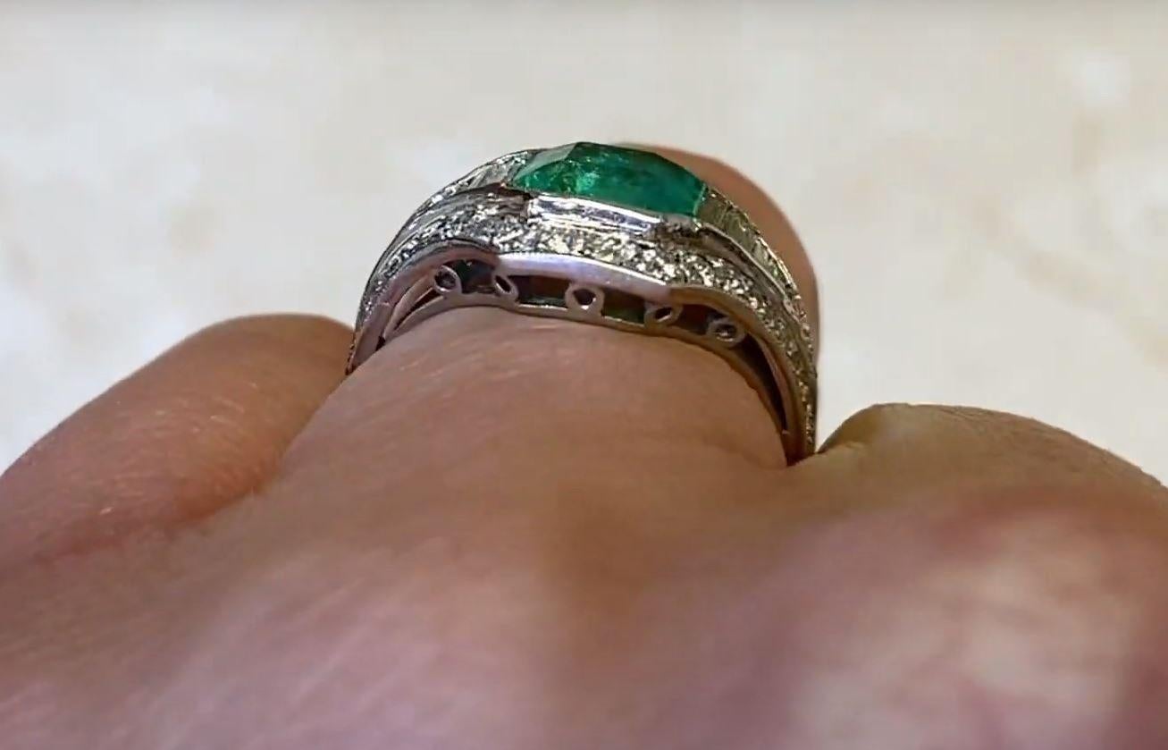 1.54ct Emerald Cut Colombian Natural Emerald Engagement Ring, Platinum  5
