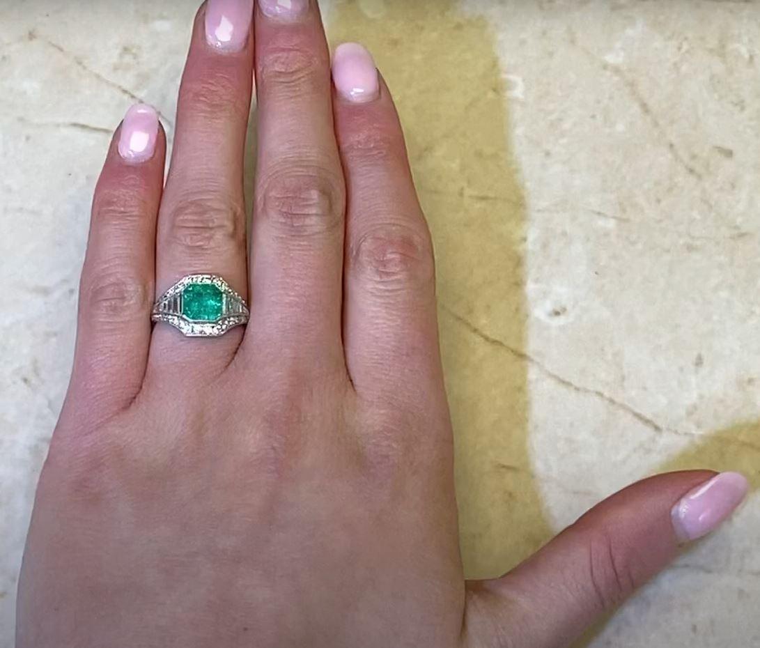 1.54ct Emerald Cut Colombian Natural Emerald Engagement Ring, Platinum  6