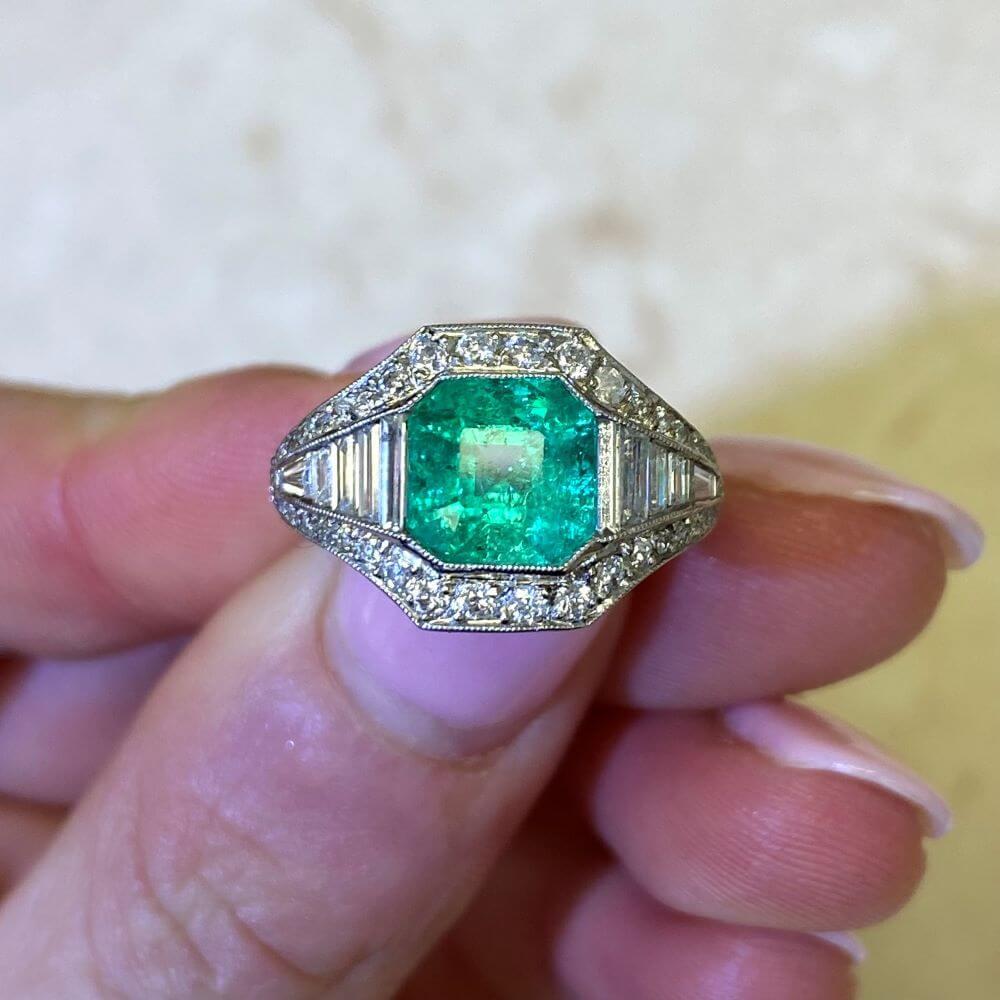 1.54ct Emerald Cut Colombian Natural Emerald Engagement Ring, Platinum  7