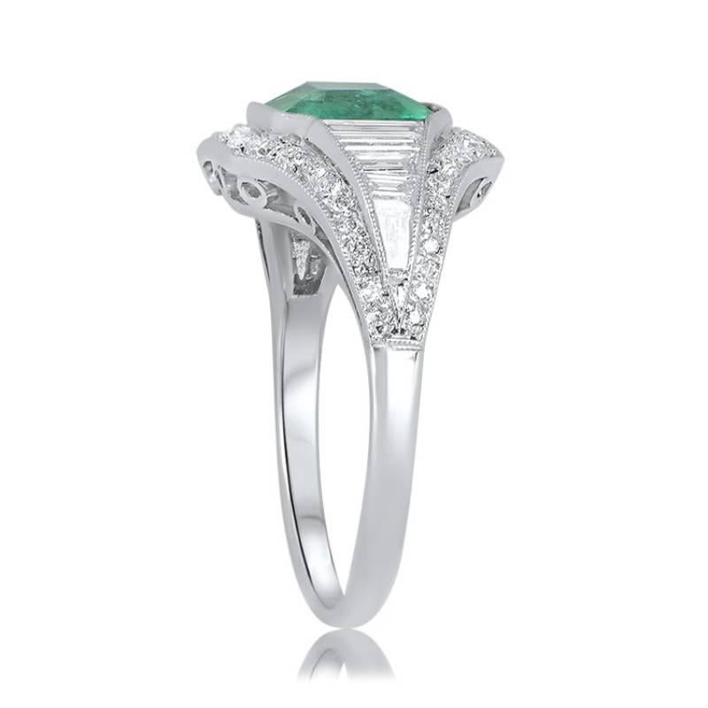 Women's 1.54ct Emerald Cut Colombian Natural Emerald Engagement Ring, Platinum 