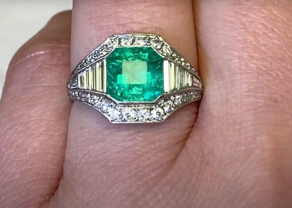 1.54ct Emerald Cut Colombian Natural Emerald Engagement Ring, Platinum  2
