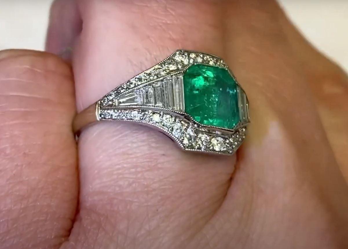 1.54ct Emerald Cut Colombian Natural Emerald Engagement Ring, Platinum  3