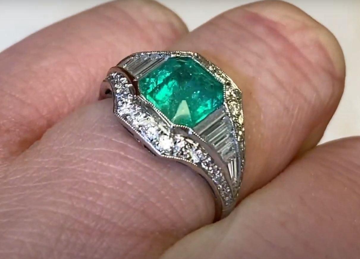 1.54ct Emerald Cut Colombian Natural Emerald Engagement Ring, Platinum  4