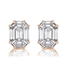 1.54ct Emerald Cut Mosaic Diamond Stud Earrings in 18K Rose Gold