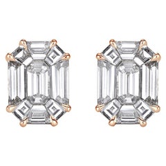 1.54ct Emerald Cut Mosaic Diamond Stud Earrings in 18K Rose Gold