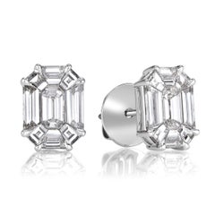 1.54ct Emerald Cut Mosaic Diamond Stud Earrings in 18K White Gold