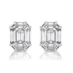 1.54ct Emerald Cut Mosaic Diamond Stud Earrings in 18K White Gold