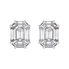 1.54ct Emerald Cut Mosaic Diamond Stud Earrings in 18K White Gold