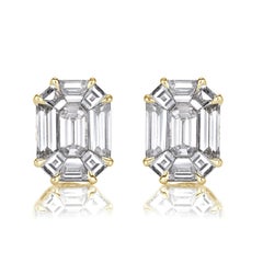 1.54ct Emerald Cut Mosaic Diamond Stud Earrings in 18K Yellow Gold