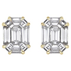 1.54ct Emerald Cut Mosaic Diamond Stud Earrings in 18K Yellow Gold