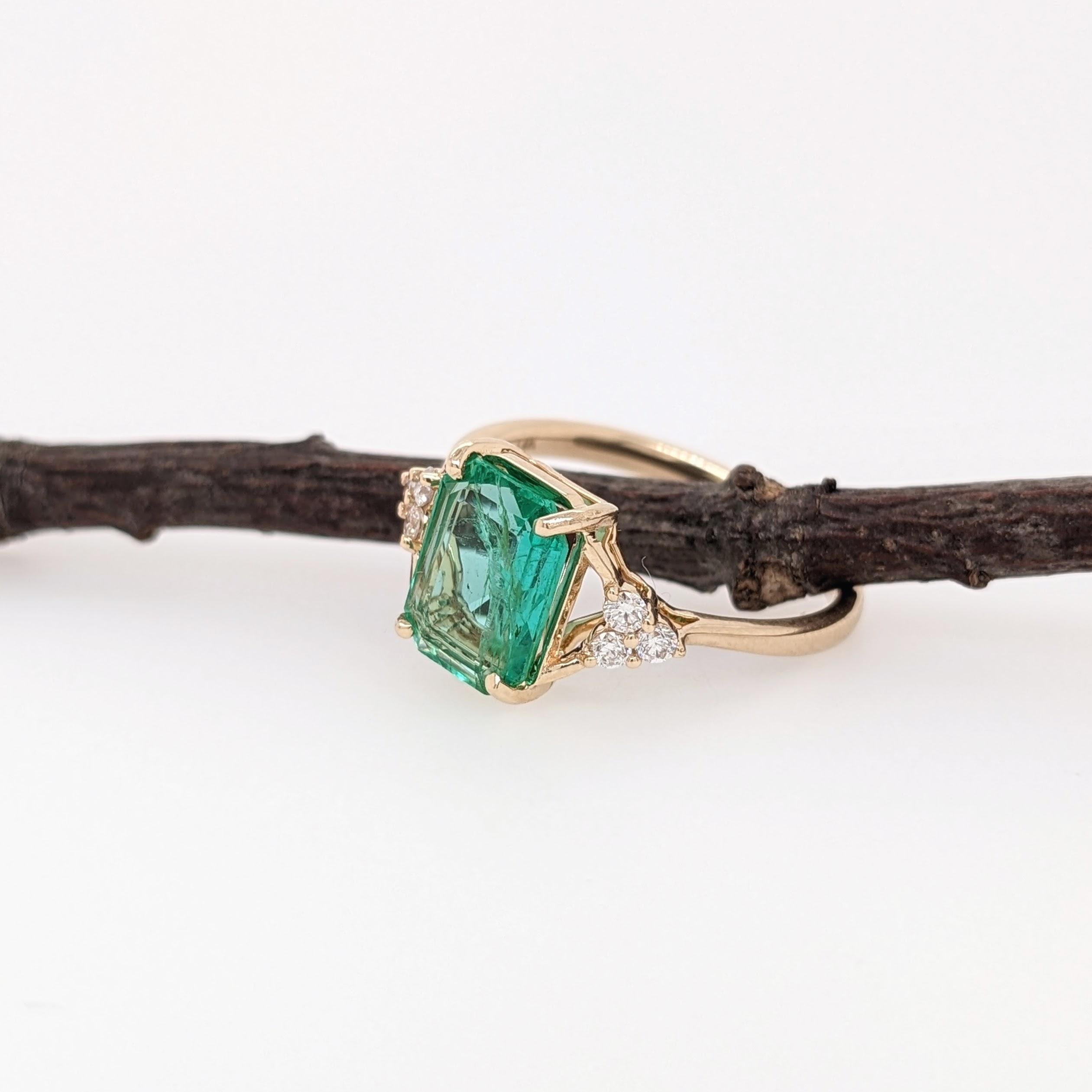 Emerald Cut 1.54ct Emerald Ring w Diamond Accents in Solid 14k Yellow Gold Emerald cut 9x7mm