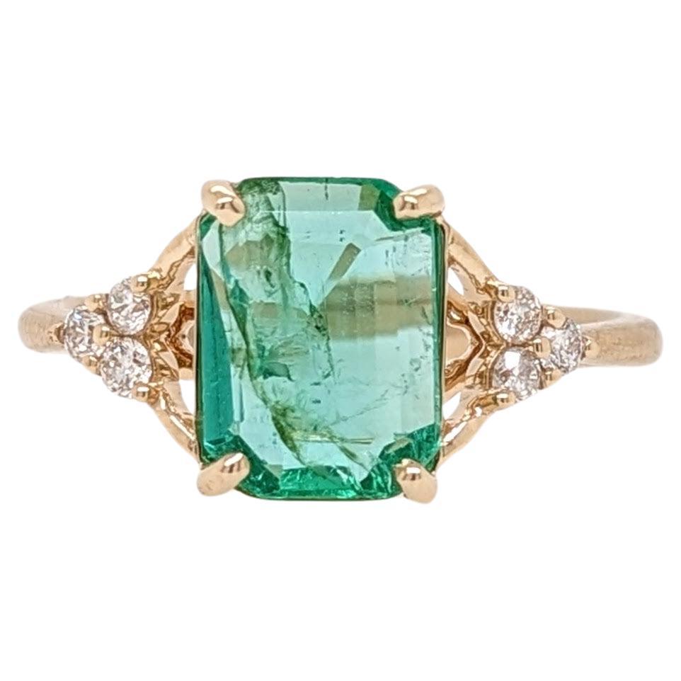 1.54ct Emerald Ring w Diamond Accents in Solid 14k Yellow Gold Emerald cut 9x7mm