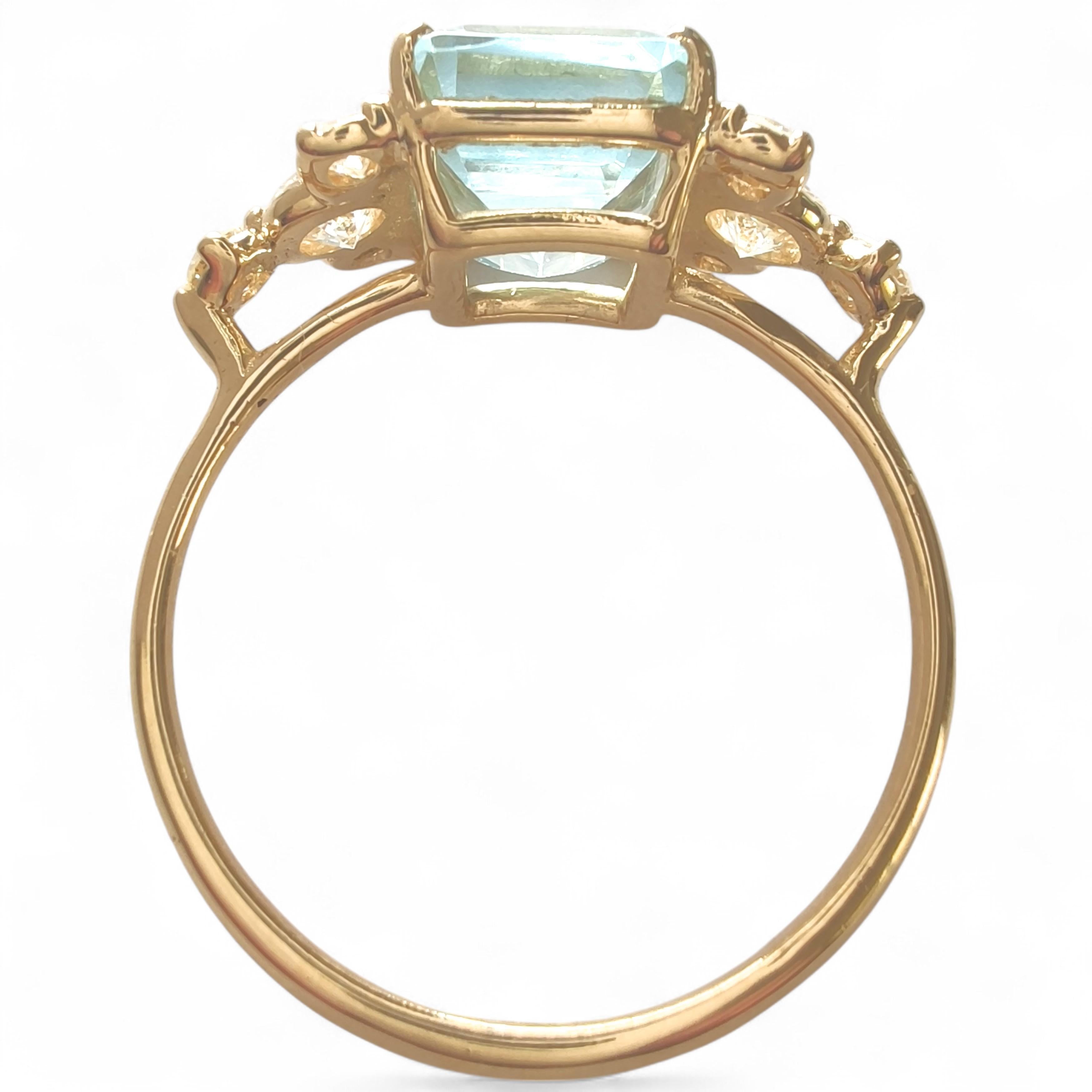 1.54ct Natural Aquamarine 0.47 ct Diamond Ring 18K Yellow Gold – Handmade en venta 8