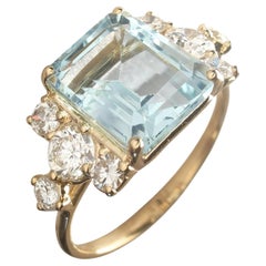1.54ct Natural Aquamarine 0.47 ct Diamond Ring 18K Yellow Gold – Handmade