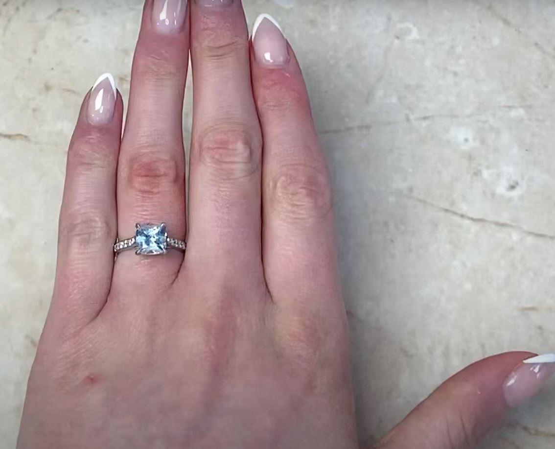 1.54ct Natural Aquamarine Engagement Ring, Platinum For Sale 4