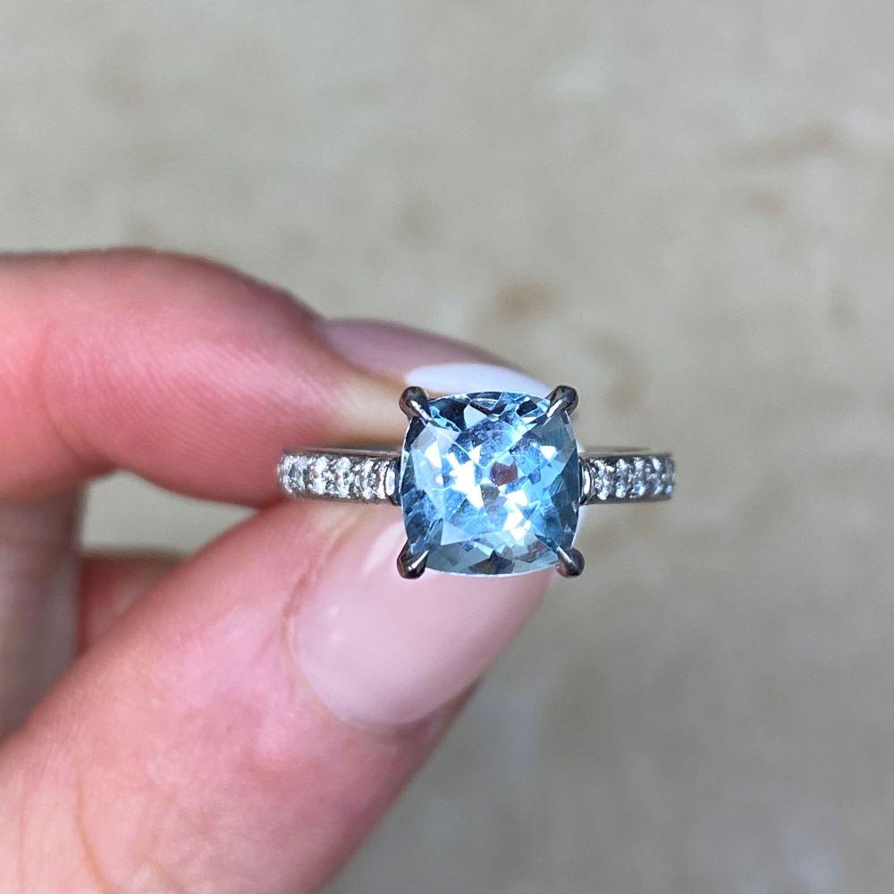 1.54ct Natural Aquamarine Engagement Ring, Platinum For Sale 5
