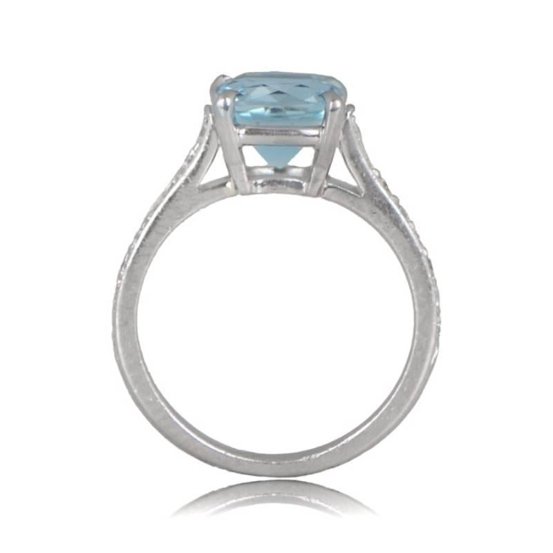 Art Deco 1.54ct Natural Aquamarine Engagement Ring, Platinum For Sale