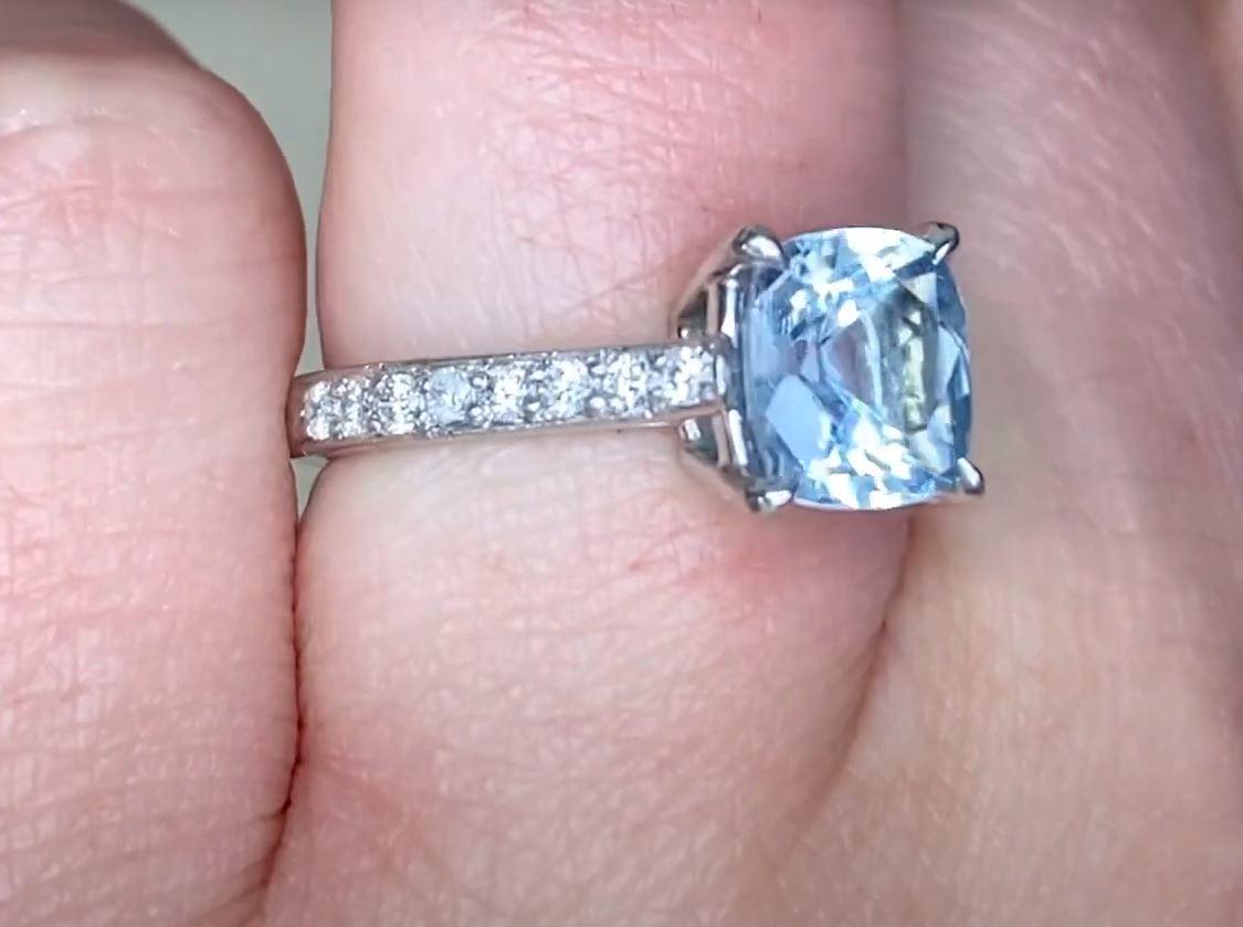 Women's 1.54ct Natural Aquamarine Engagement Ring, Platinum For Sale