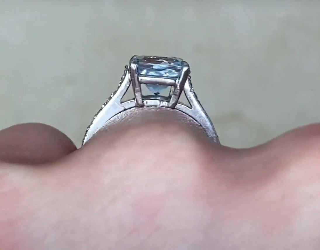 1.54ct Natural Aquamarine Engagement Ring, Platinum For Sale 2