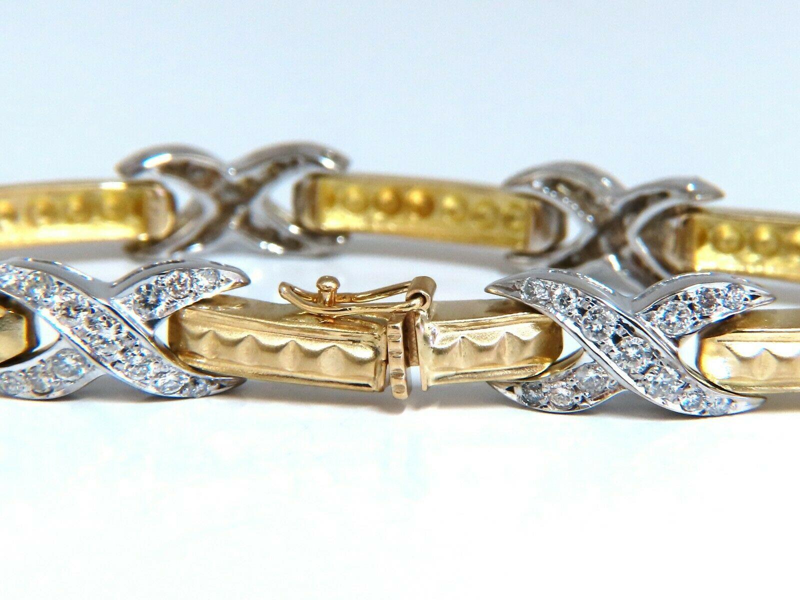 Taille ronde Bracelet bicolore en or 14 carats avec diamants ronds naturels 1,54 carat en vente