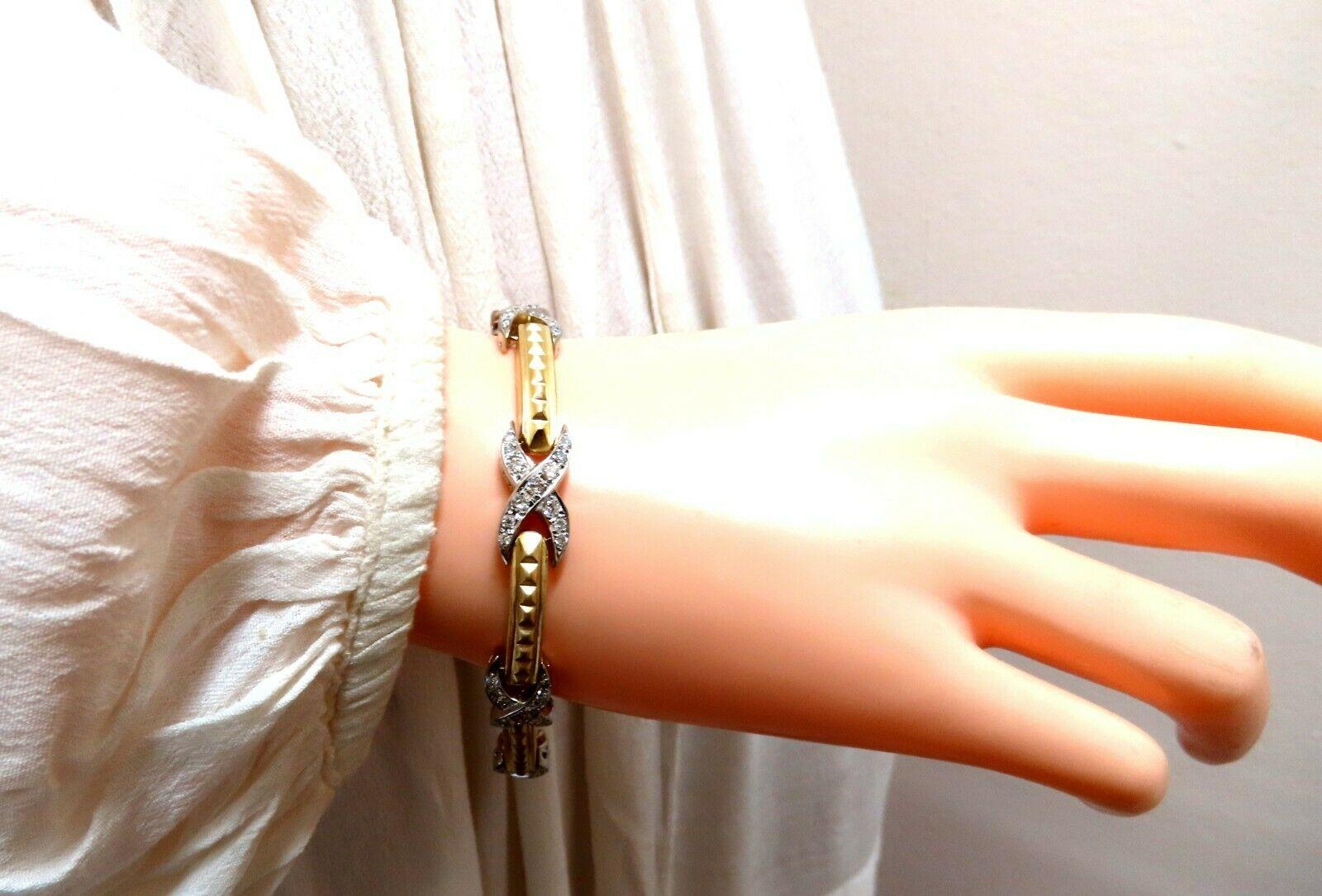 Bracelet bicolore en or 14 carats avec diamants ronds naturels 1,54 carat Neuf - En vente à New York, NY