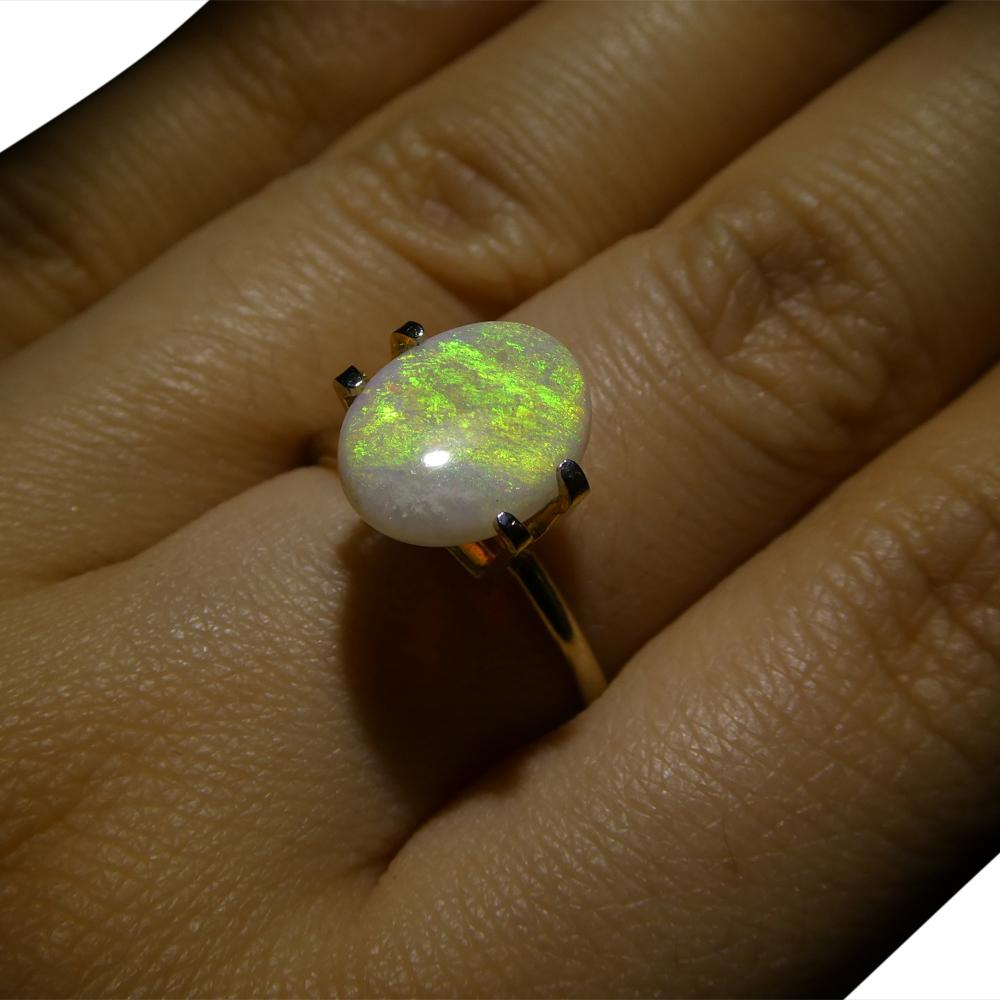 Description:

Gem Type: Opal
Number of Stones: 1
Weight: 1.54 cts
Measurements: 11.10 x 8.86 x 2.29 mm
Shape: Oval Cabochon
Cutting Style Crown:
Cutting Style Pavilion:
Transparency: Translucent
Clarity: N/A
Colour: White
Hue: White
Tone: 3