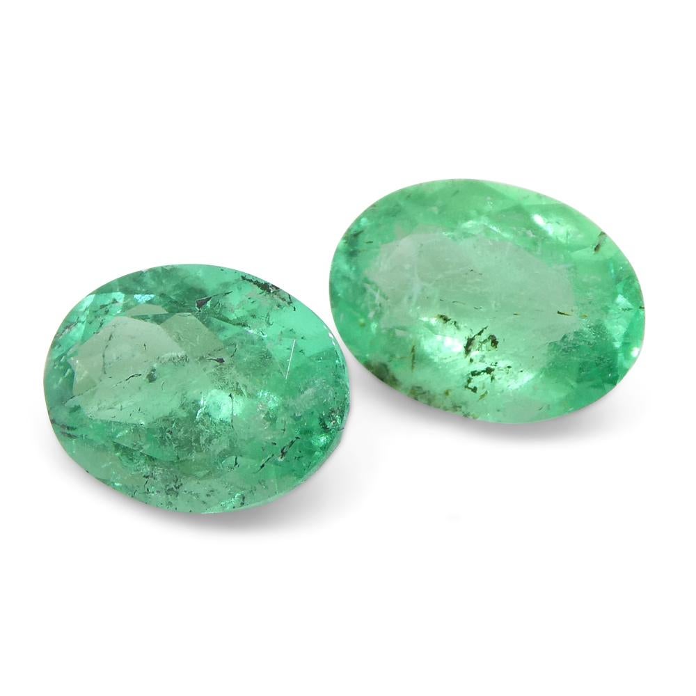 1.54ct Pair Oval Green Emerald from Colombia For Sale 6