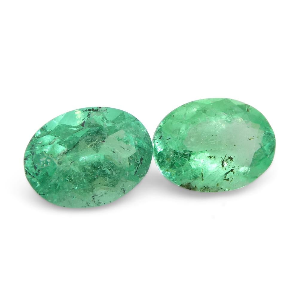 1.54ct Pair Oval Green Emerald from Colombia For Sale 13