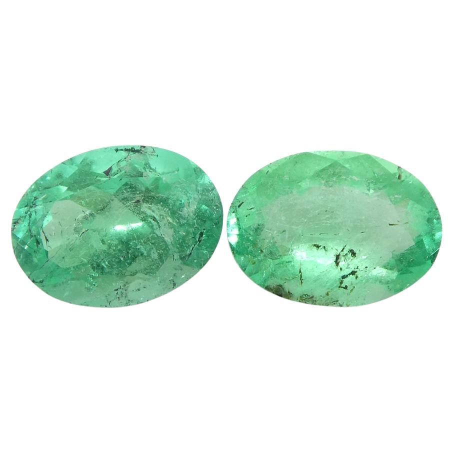 1.54ct Pair Oval Green Emerald from Colombia For Sale