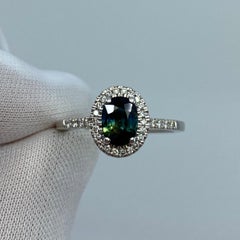 1.54ct Parti Colour Green Blue Australian Sapphire & Diamond Platinum Halo Ring