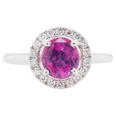 1.54ct Pink Sapphire and Diamond Halo 18K White Gold Cluster Engagement Ring