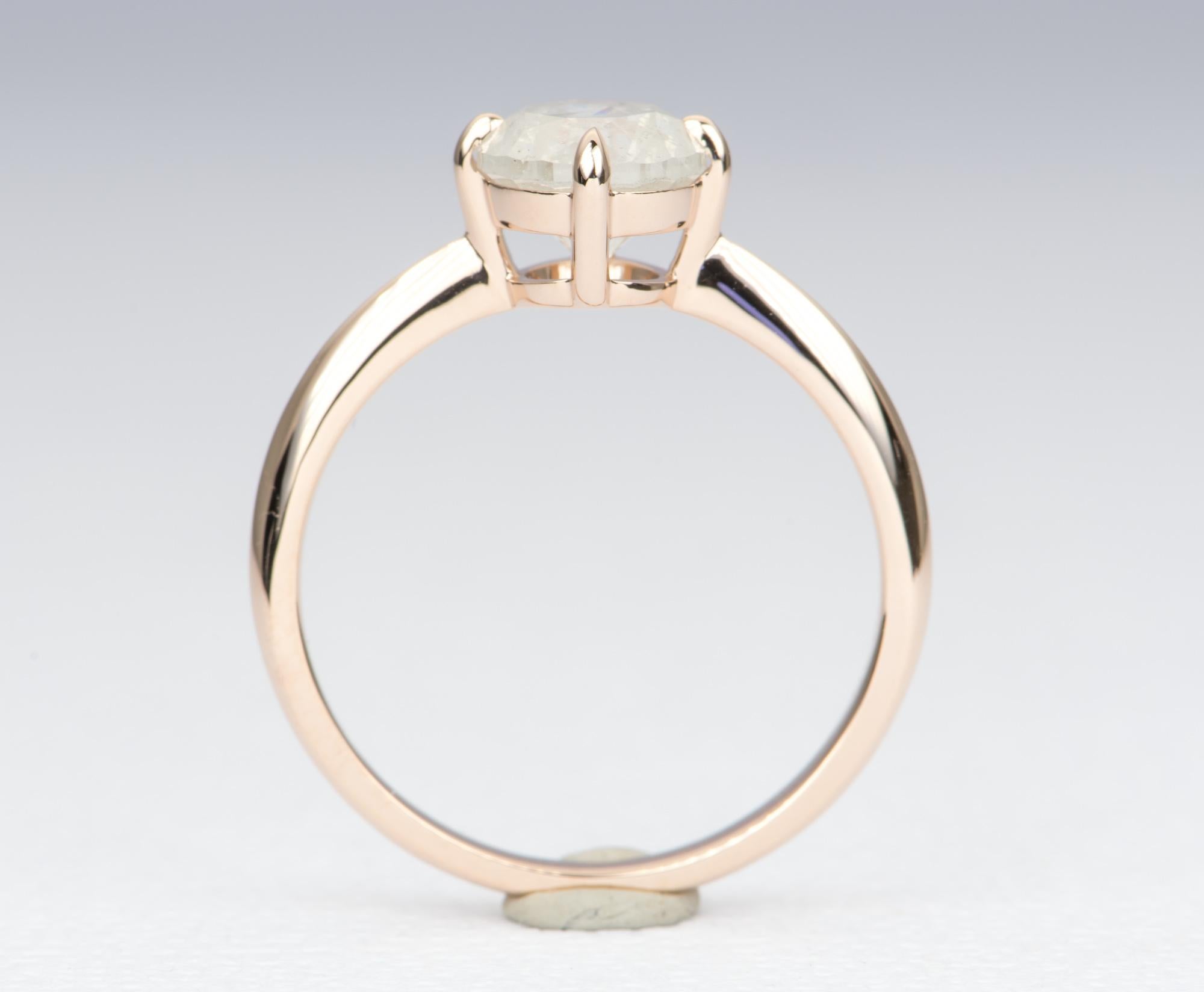 Round Cut 1.54ct Round Brilliant Cut Milky White Diamond 14K Rose Gold Engagement Ring