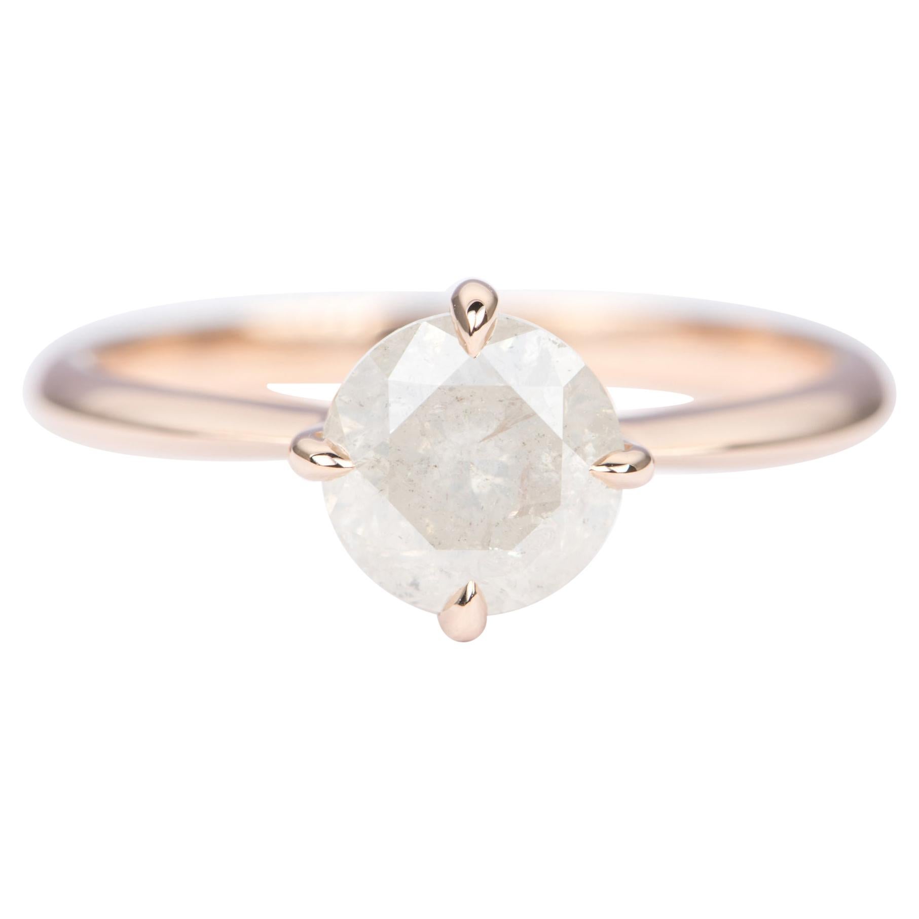 1.54ct Round Brilliant Cut Milky White Diamond 14K Rose Gold Engagement Ring