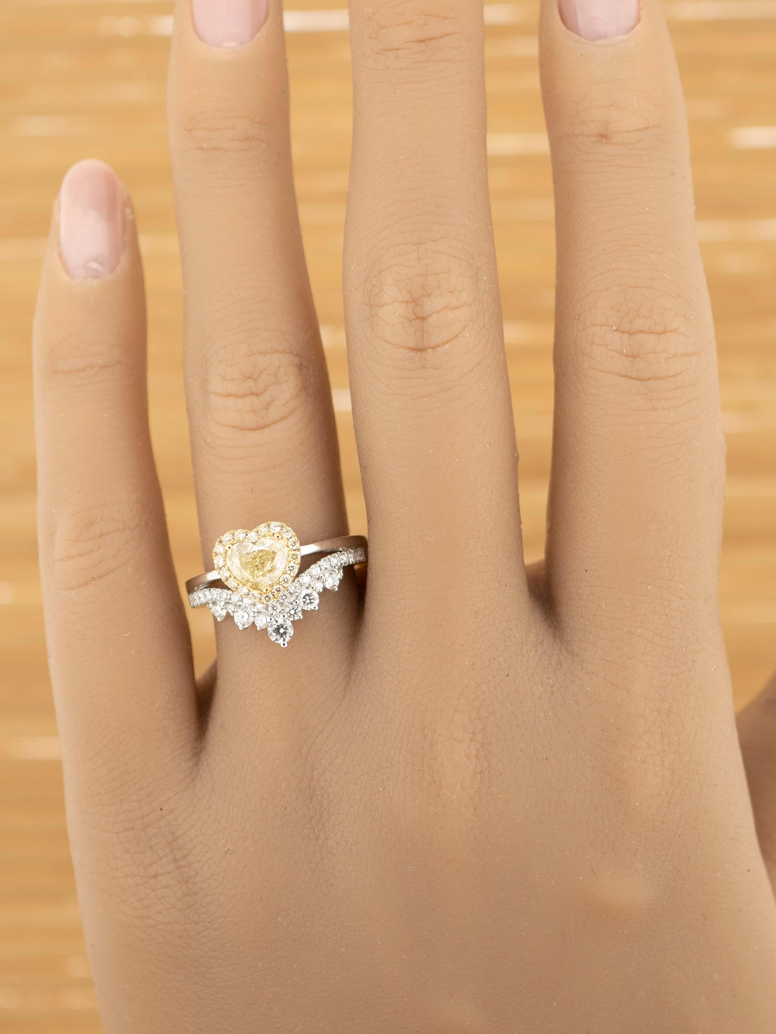 Heart Cut 1.54ct Yellow Heart Diamond 18ct Yellow & White Gold Tiara Ring For Sale