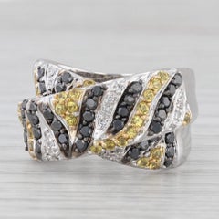 1.54ctw Black White Diamond Yellow Sapphire Cocktail Cross Over Ring 14k Gold
