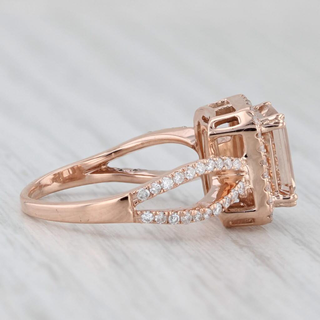 Women's or Men's 1.54ctw Morganite Diamond Halo Ring 14k Rose Gold Size 5.25 Engagement For Sale