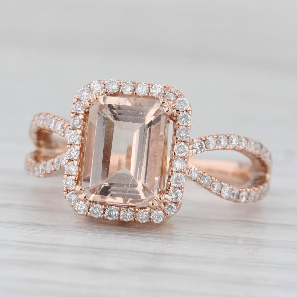 1.54ctw Morganite Diamond Halo Ring 14k Rose Gold Size 5.25 Engagement For Sale 1