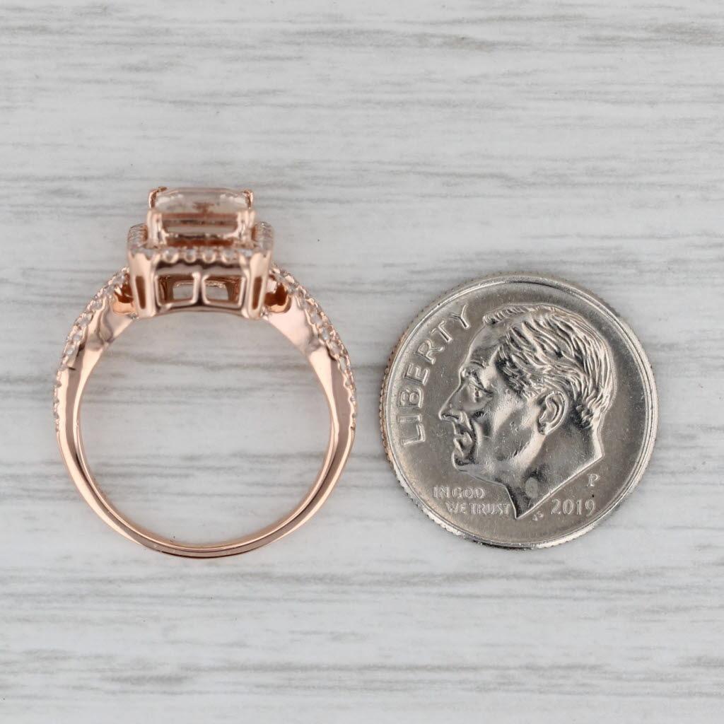 1.54ctw Morganite Diamond Halo Ring 14k Rose Gold Size 5.25 Engagement For Sale 2