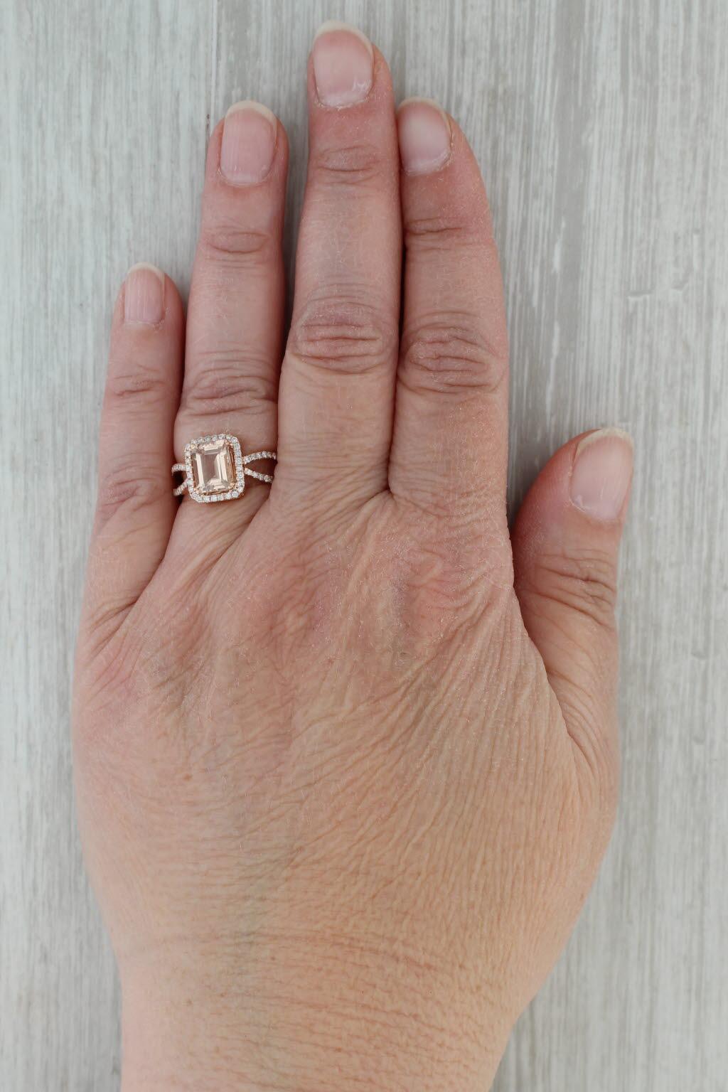 1.54ctw Morganite Diamond Halo Ring 14k Rose Gold Size 5.25 Engagement For Sale 4