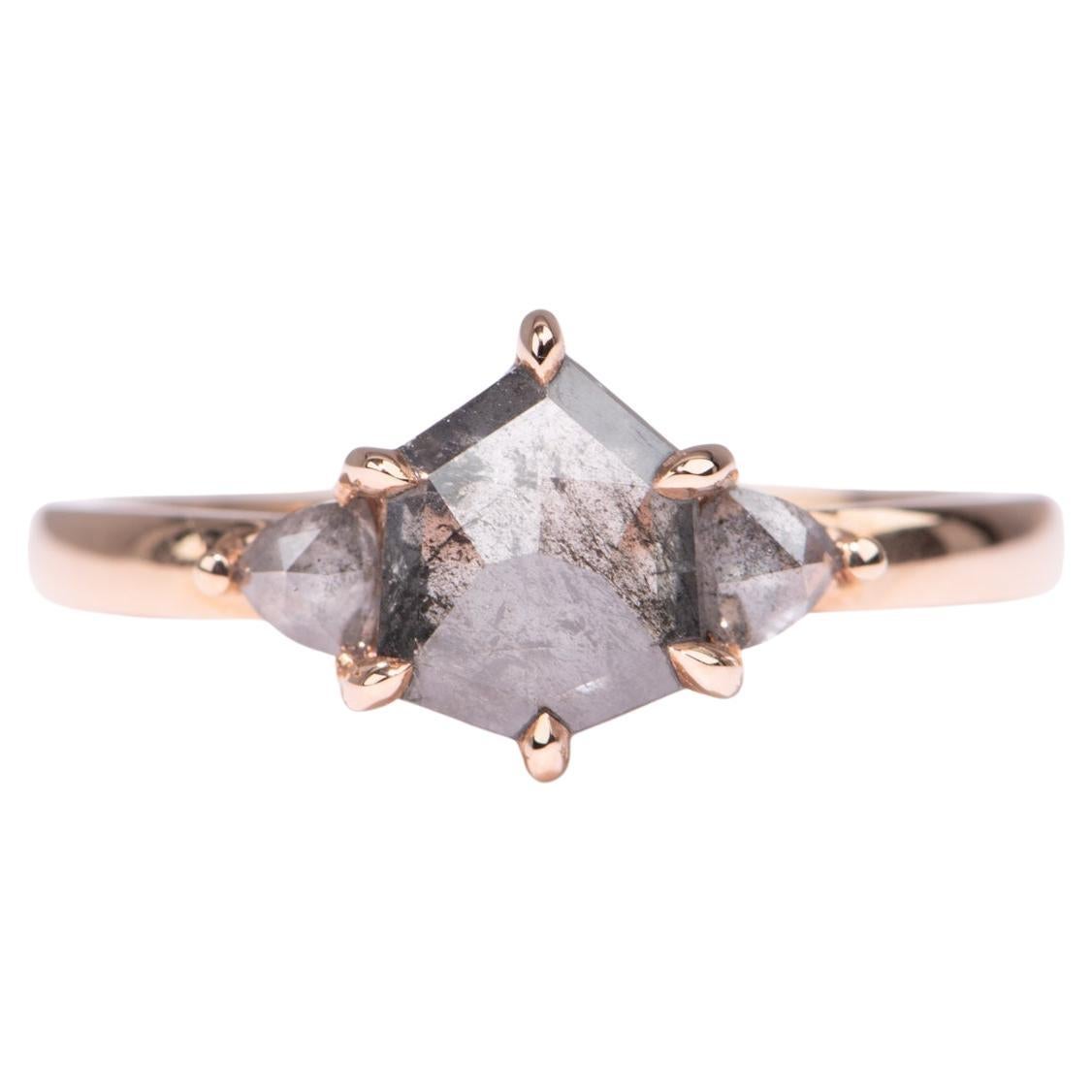 1.54ctw Salt and Pepper Diamond Three-Stone Engagement Ring 14K Rose Gold R6674