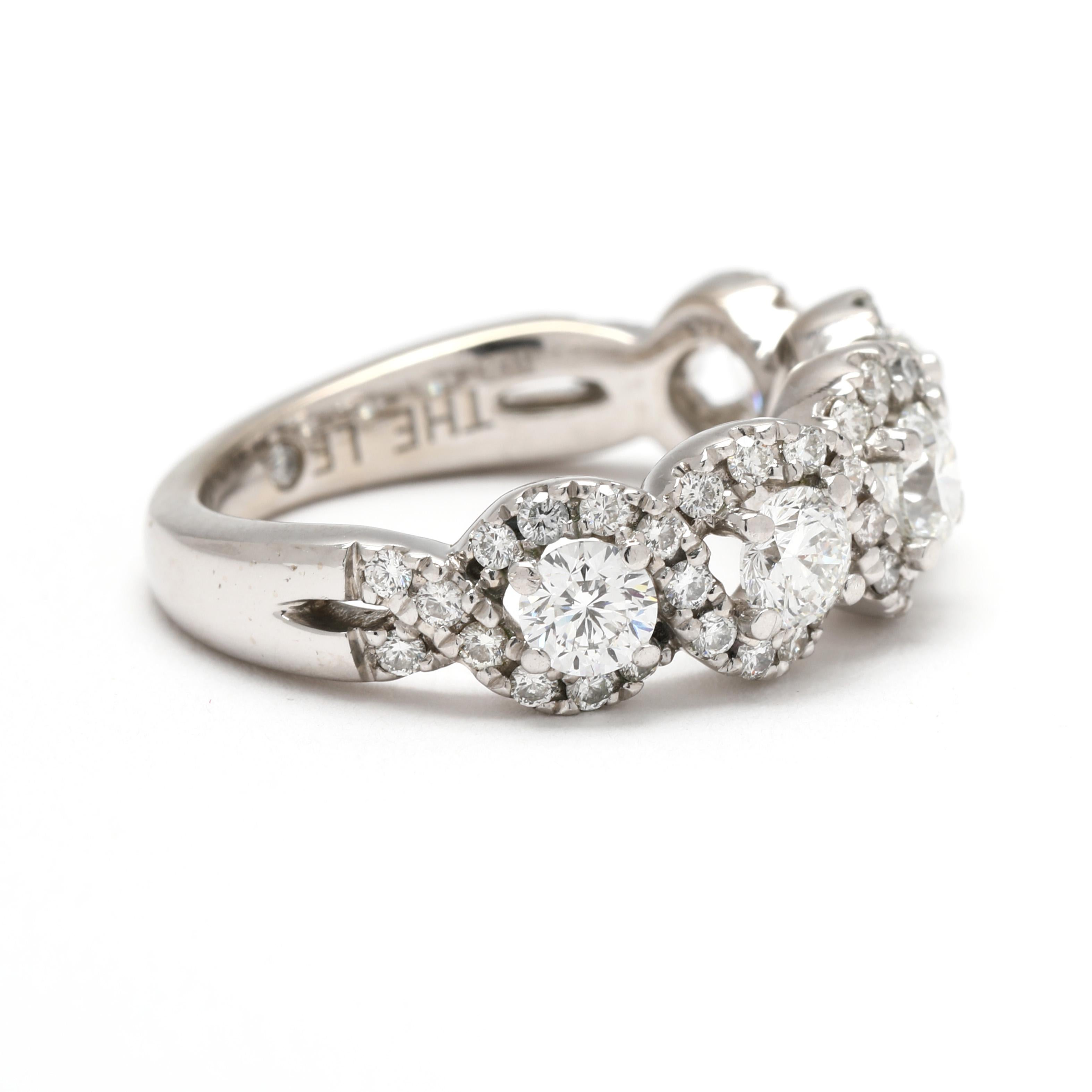 Stones:
diamond
round brilliant cut
1.3 - 4 mm
approximately 1.54 total carats
FG color / VS1 - SI1

Ring Size: 5.25

Rise Off Of Finger: 3.9 mm

Width: 7.2 mm

Weight: 3.5 dwts. / 5.4 grams

Stamps: 