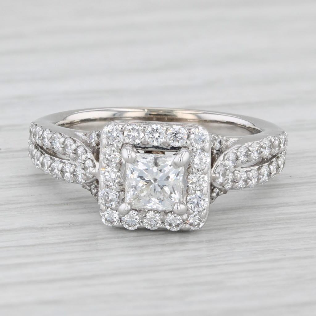 Women's 1.54ctw Tolkowsky Princess Diamond Halo 14K White Gold Engagement Ring Size 6.75 For Sale