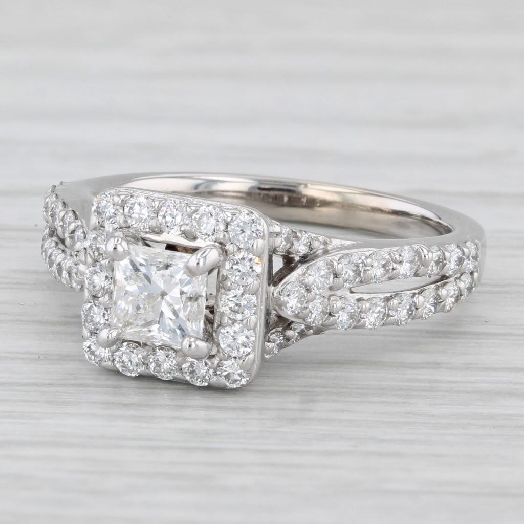 1.54ctw Tolkowsky Princess Diamond Halo 14K White Gold Engagement Ring Size 6.75 For Sale 1