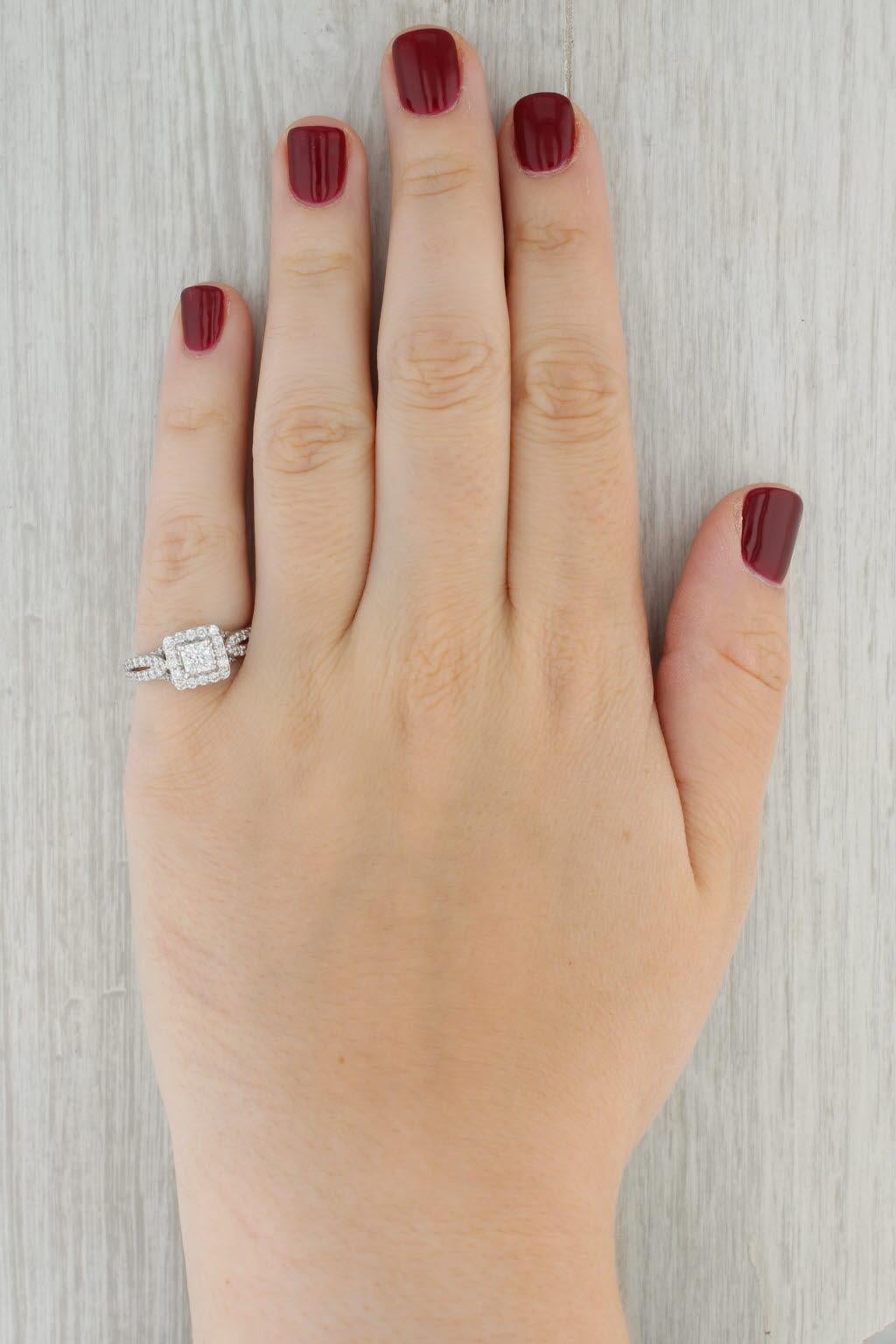 1.54ctw Tolkowsky Princess Diamond Halo 14K White Gold Engagement Ring Size 6.75 For Sale 4