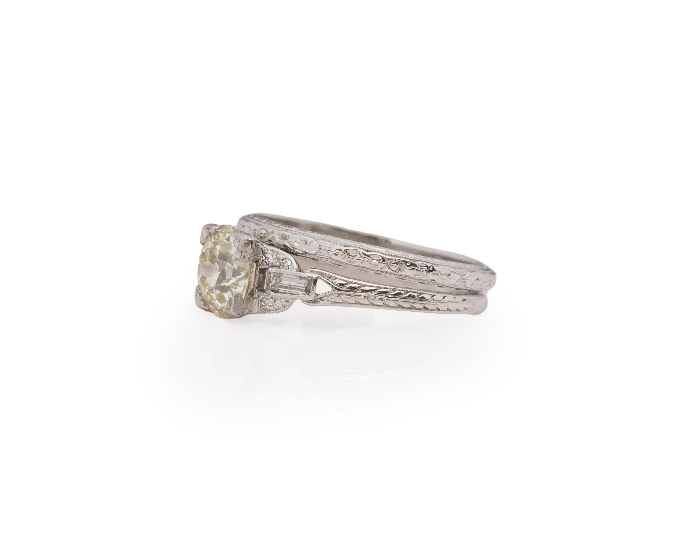 Old European Cut 1.55 Carat Art Deco Diamond Platinum Engagement Ring For Sale