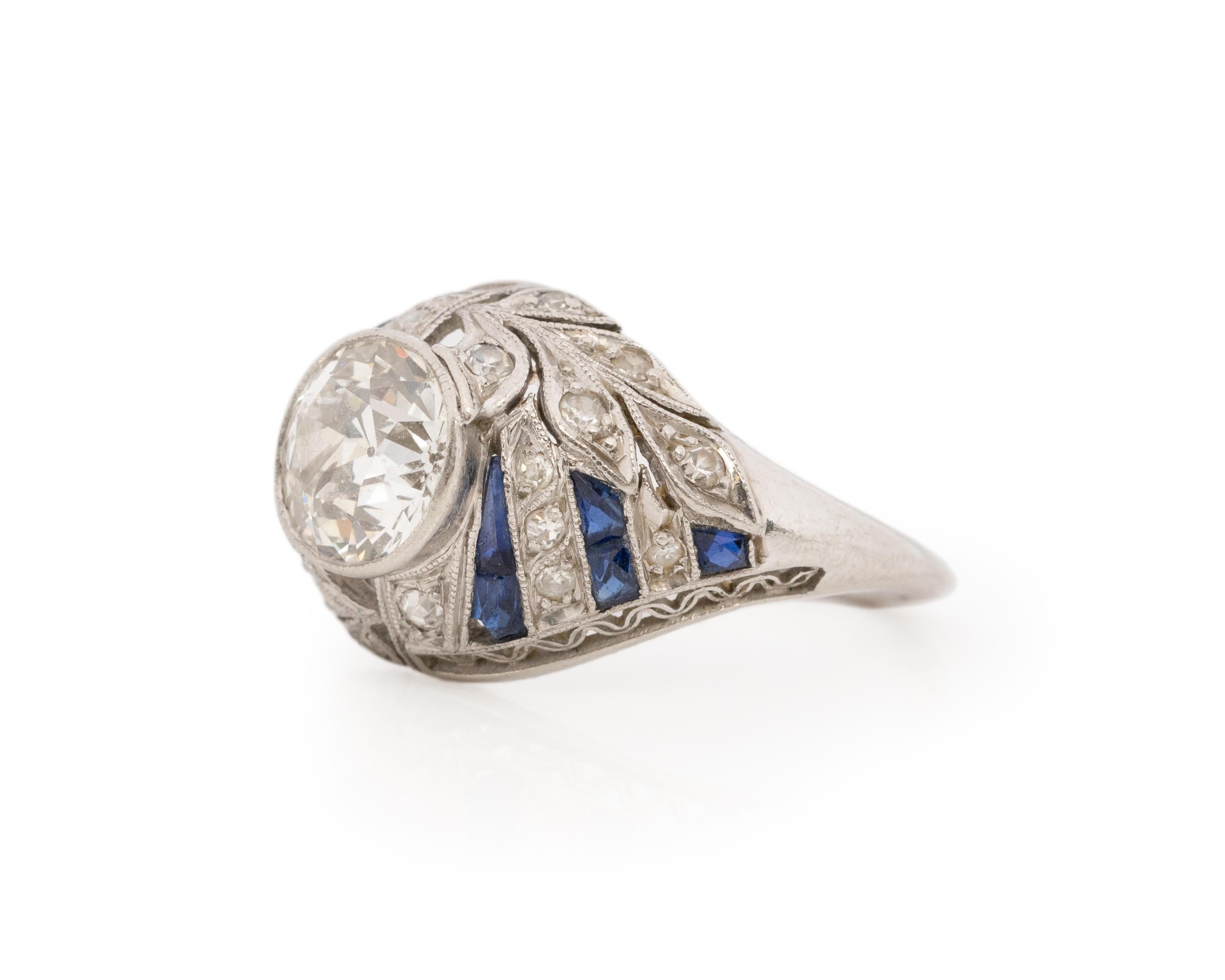 Old European Cut 1.55 Carat Art Deco Diamond Platinum Engagement Ring For Sale