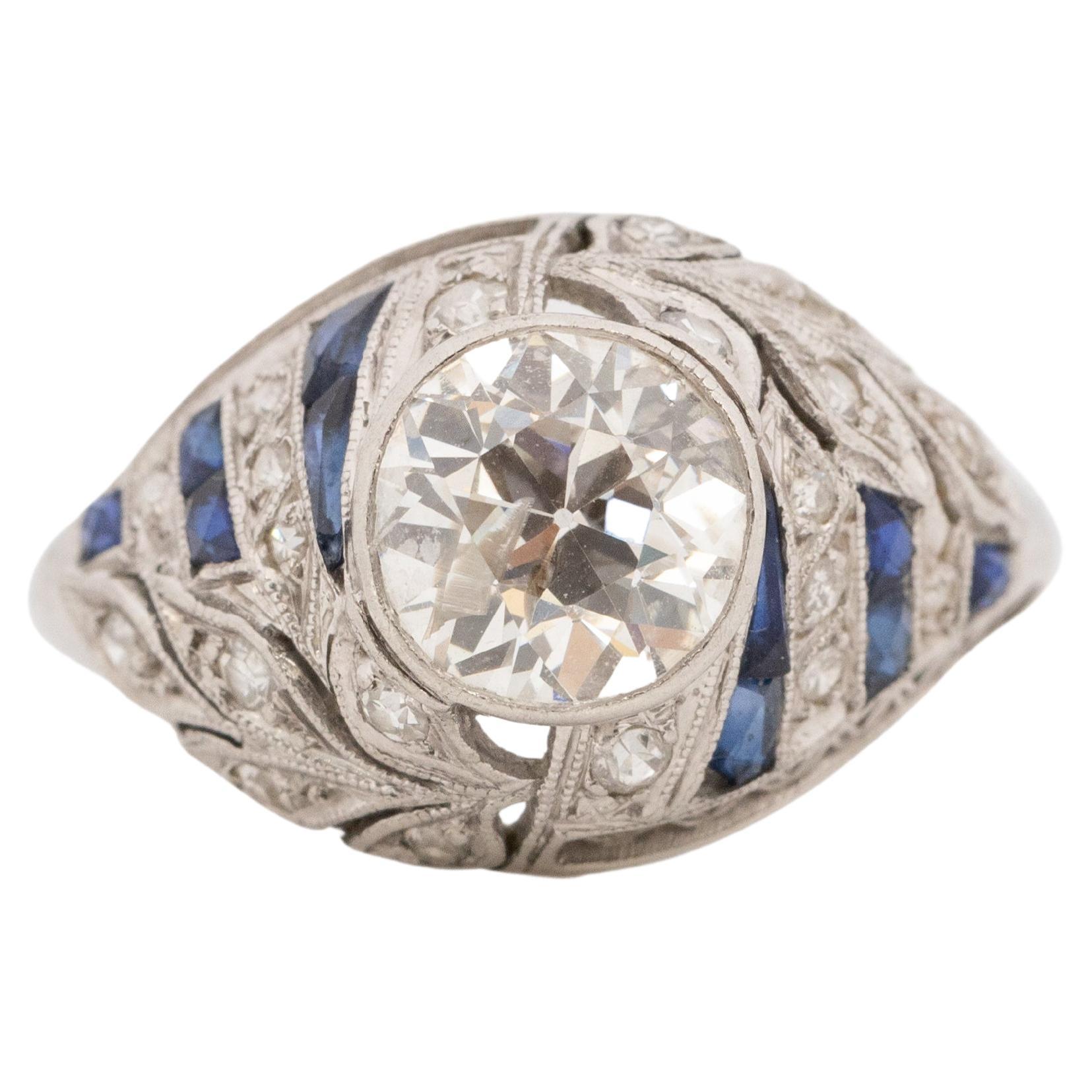1,55 Karat Art Deco Diamant-Platin-Verlobungsring im Angebot