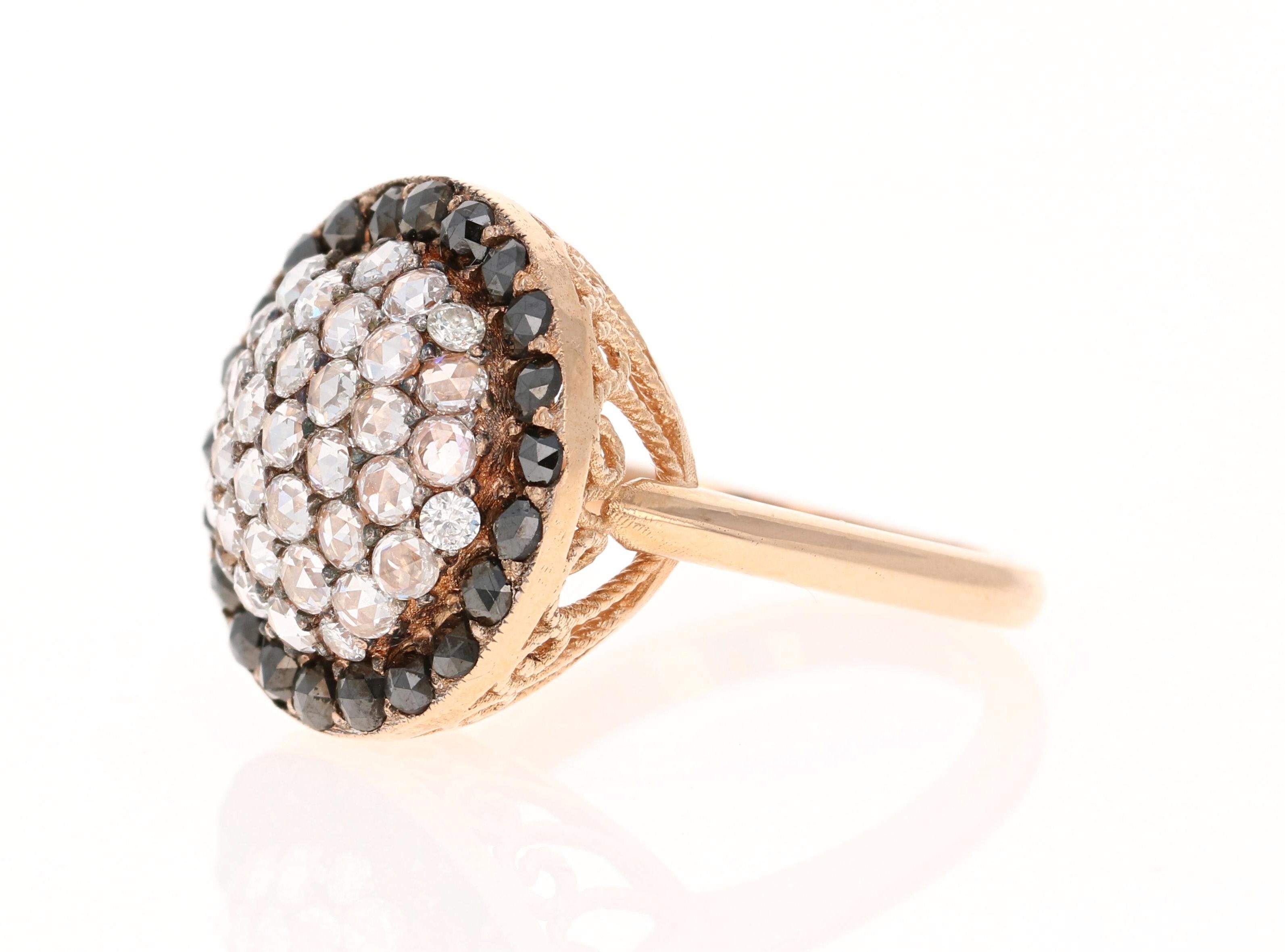 Contemporary 1.55 Carat Black and White Diamond Rose Gold Ring
