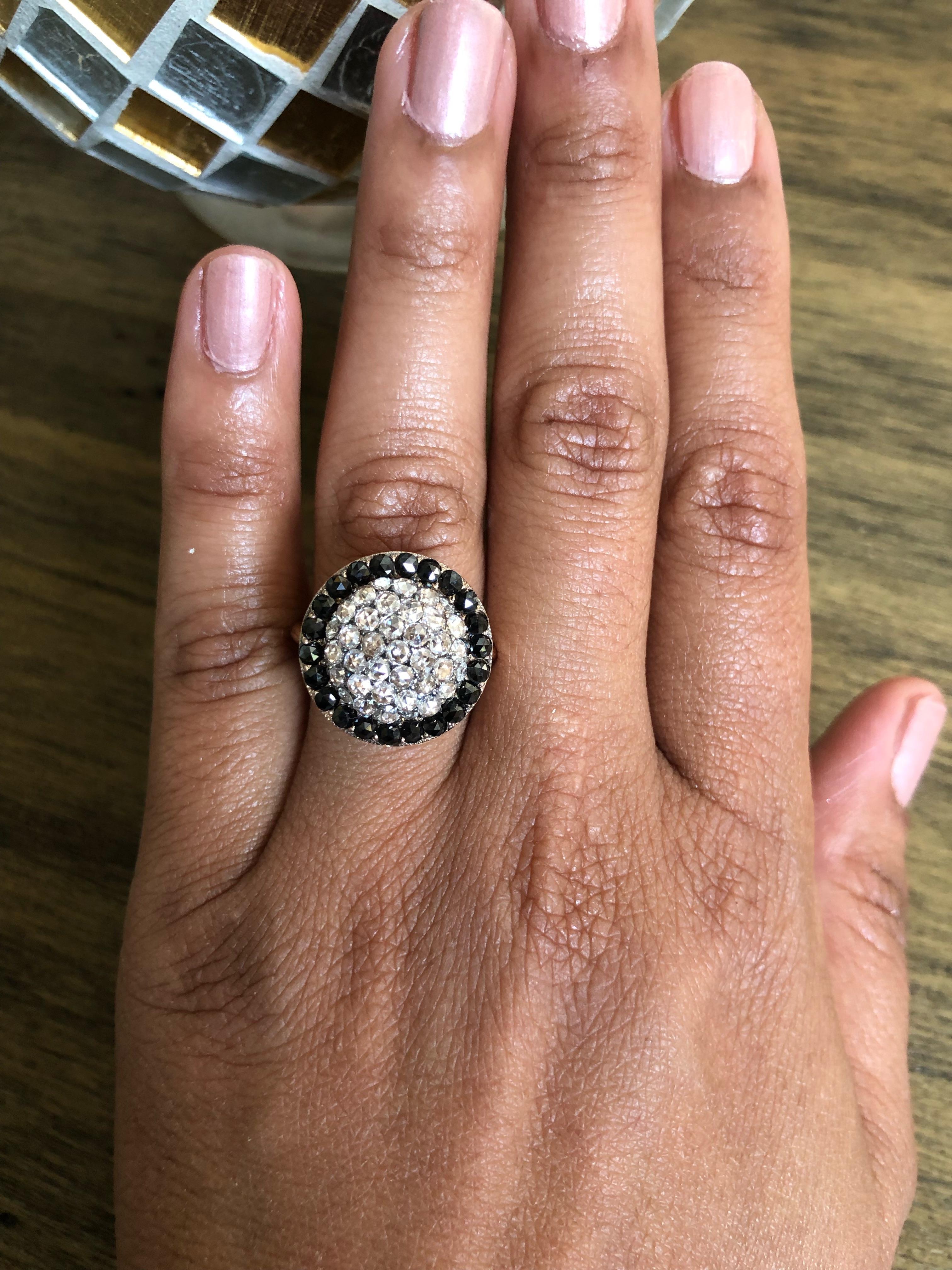 1.55 Carat Black and White Diamond Rose Gold Ring In New Condition In Los Angeles, CA